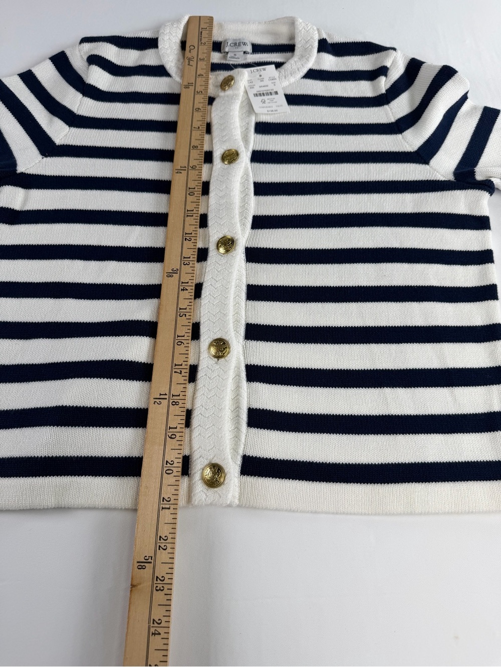 J. Crew Nautical Inspired Navy and White Striped - Gold Button Cardigan  NWT -Sm - Picture 13 of 16